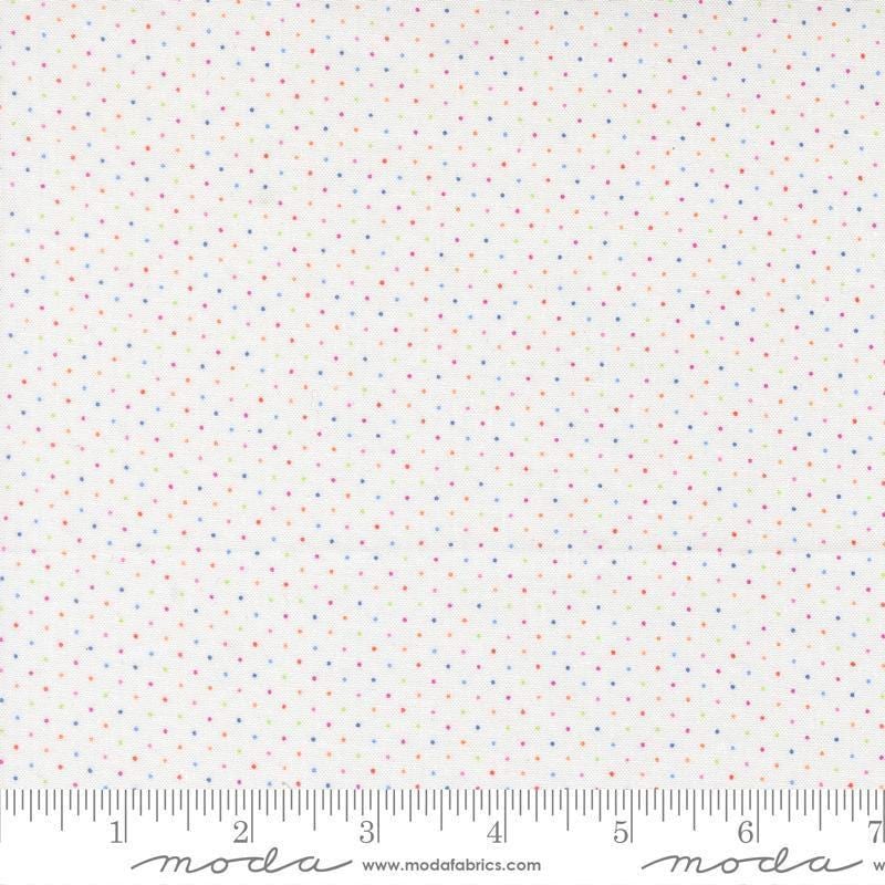 Image of Fruit Salad Dots Off White quilting cotton fabric by Corey Yoder for Moda Fabrics. Features dots on a white background. Cute Little Fabric Shop.