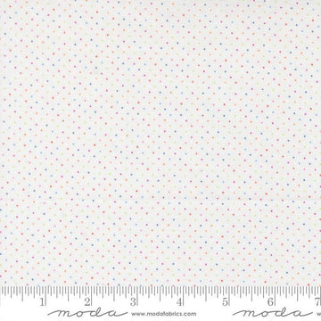 Image of Fruit Salad Dots Off White quilting cotton fabric by Corey Yoder for Moda Fabrics. Features dots on a white background. Cute Little Fabric Shop.