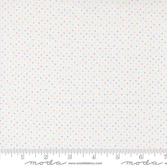 Image of Fruit Salad Dots Off White quilting cotton fabric by Corey Yoder for Moda Fabrics. Features dots on a white background. Cute Little Fabric Shop.