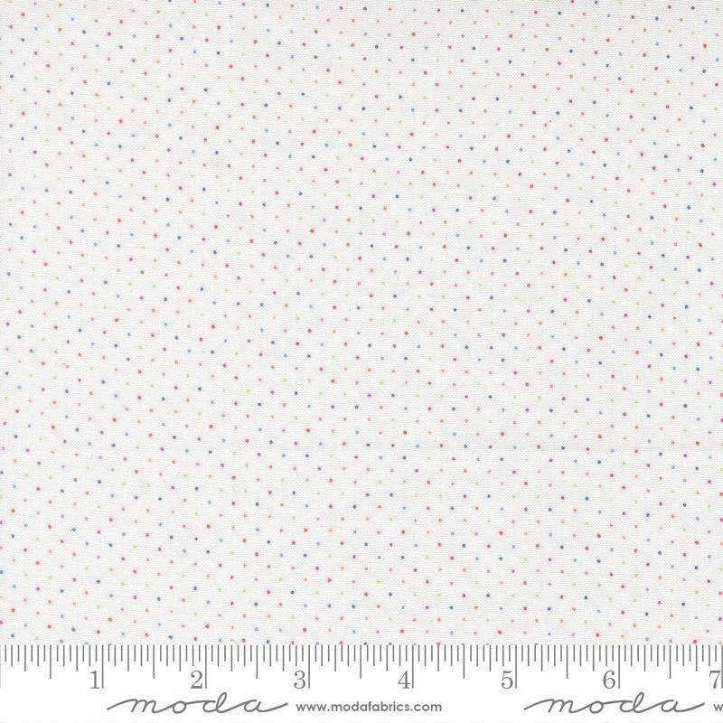Image of Fruit Salad Dots Off White quilting cotton fabric by Corey Yoder for Moda Fabrics. Features dots on a white background. Cute Little Fabric Shop.