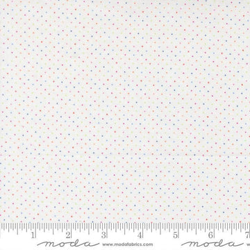 Image of Fruit Salad Dots Off White quilting cotton fabric by Corey Yoder for Moda Fabrics. Features dots on a white background. Cute Little Fabric Shop.