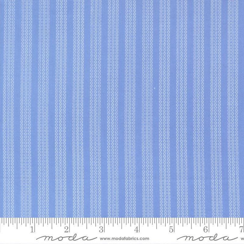 Image of Fruit Salad Stripes Sky quilting cotton fabric by Corey Yoder for Moda Fabrics. Features stripes on a blue background. Cute Little Fabric Shop.