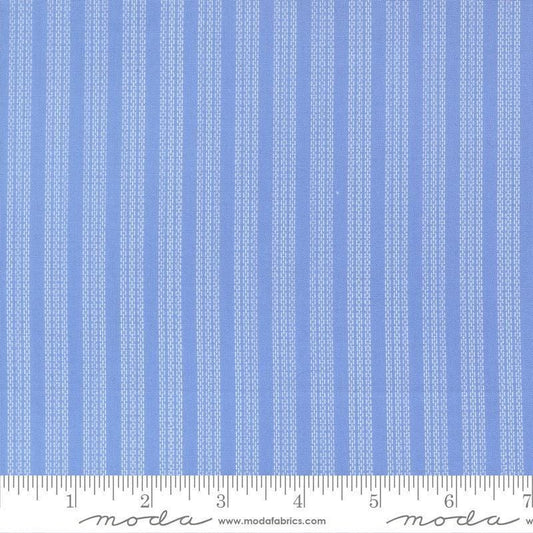 Image of Fruit Salad Stripes Sky quilting cotton fabric by Corey Yoder for Moda Fabrics. Features stripes on a blue background. Cute Little Fabric Shop.