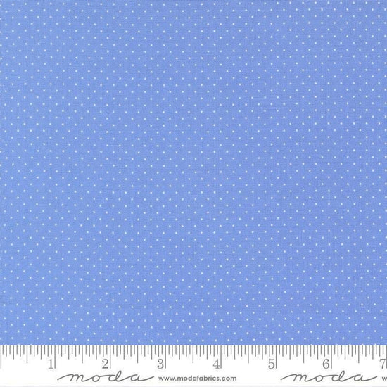 Image of Fruit Salad Dots Sky quilting cotton fabric by Corey Yoder for Moda Fabrics. Features dots on a blue background. Cute Little Fabric Shop.