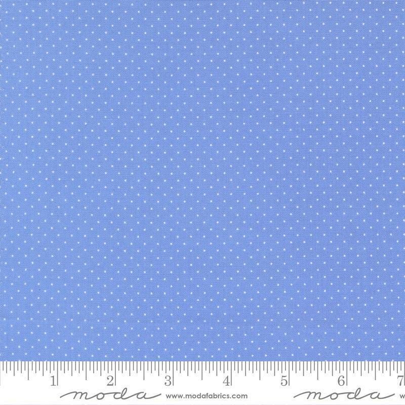 Image of Fruit Salad Dots Sky quilting cotton fabric by Corey Yoder for Moda Fabrics. Features dots on a blue background. Cute Little Fabric Shop.