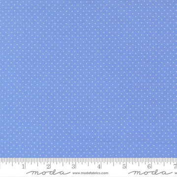 Image of Fruit Salad Dots Sky quilting cotton fabric by Corey Yoder for Moda Fabrics. Features dots on a blue background. Cute Little Fabric Shop.