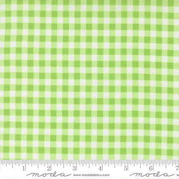 Image of Fruit Salad Gingham Lime quilting cotton fabric by Corey Yoder for Moda Fabrics. Features gingham on a green background. Cute Little Fabric Shop.