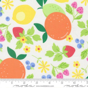 Image of Fruit Salad Fruits Off White quilting cotton fabric by Corey Yoder for Moda Fabrics. Features fruit on a white background. Cute Little Fabric Shop.