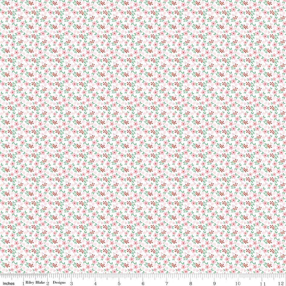 Image of Whimsical Woodland Mini Florals Pink quilting cotton fabric by Tasha Noel for Riley Blake Designs. Features flowers on a pink background. Cute Little Fabric Shop.