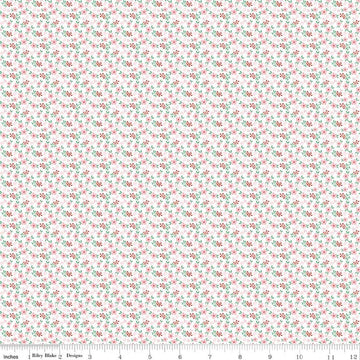 Image of Whimsical Woodland Mini Florals Pink quilting cotton fabric by Tasha Noel for Riley Blake Designs. Features flowers on a pink background. Cute Little Fabric Shop.