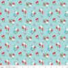 Image of Whimsical Woodland Floral Aqua quilting cotton fabric by Tasha Noel for Riley Blake Designs. Features flowers on a blue background. Cute Little Fabric Shop.