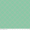 Image of Whimsical Woodland Lattice Green quilting cotton fabric by Tasha Noel for Riley Blake Designs. Features flowers on a green background. Cute Little Fabric Shop.