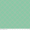 Image of Whimsical Woodland Lattice Green quilting cotton fabric by Tasha Noel for Riley Blake Designs. Features flowers on a green background. Cute Little Fabric Shop.