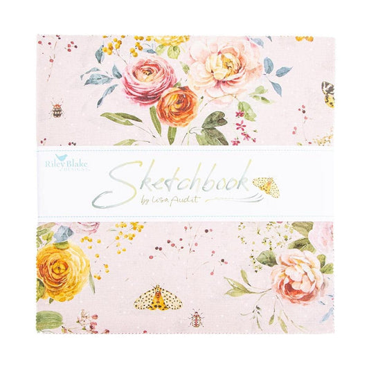 Sketchbook 10" Stacker Floral Fabric - 10-17520-42 - 42-Piece Precut - Riley Blake Quilting Cotton Fabric