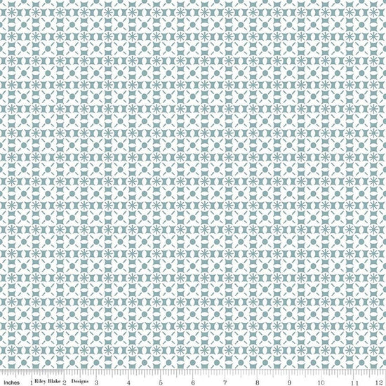 Image of Sketchbook Geo Blue quilting cotton fabric by Lisa Audit for RIley Blake Designs. Features a geometric pattern on a blue background. Cute Little Fabric Shop.