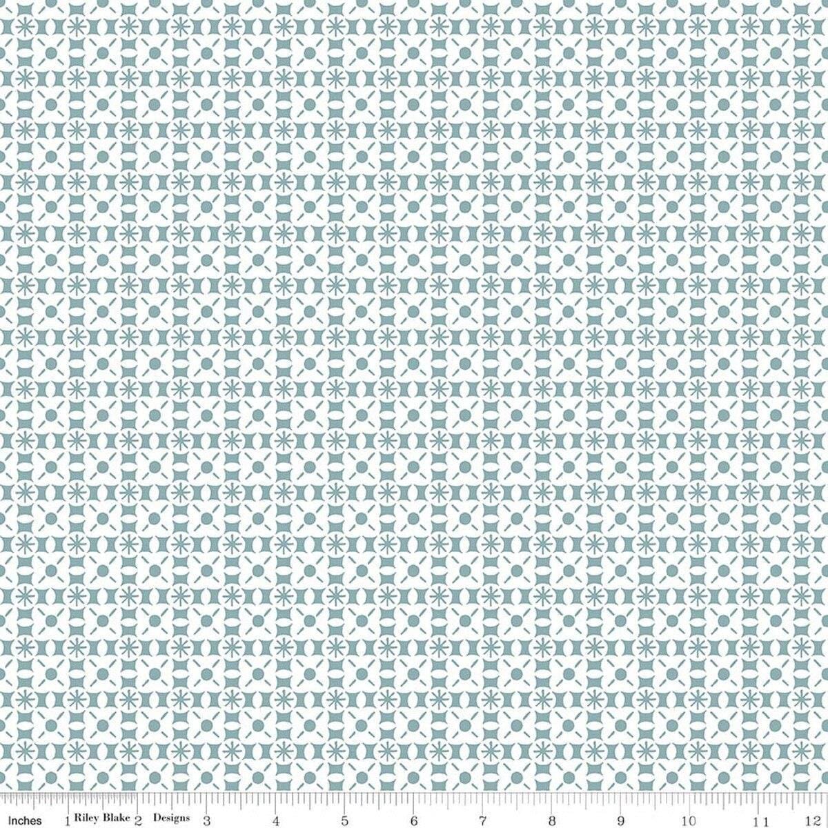 Image of Sketchbook Geo Blue quilting cotton fabric by Lisa Audit for RIley Blake Designs. Features a geometric pattern on a blue background. Cute Little Fabric Shop.