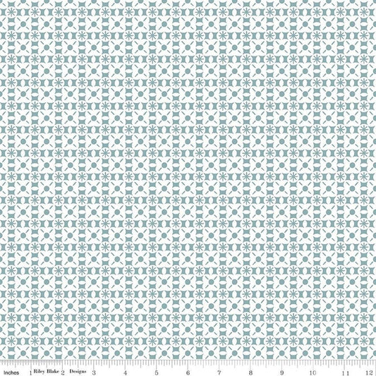 Image of Sketchbook Geo Blue quilting cotton fabric by Lisa Audit for RIley Blake Designs. Features a geometric pattern on a blue background. Cute Little Fabric Shop.
