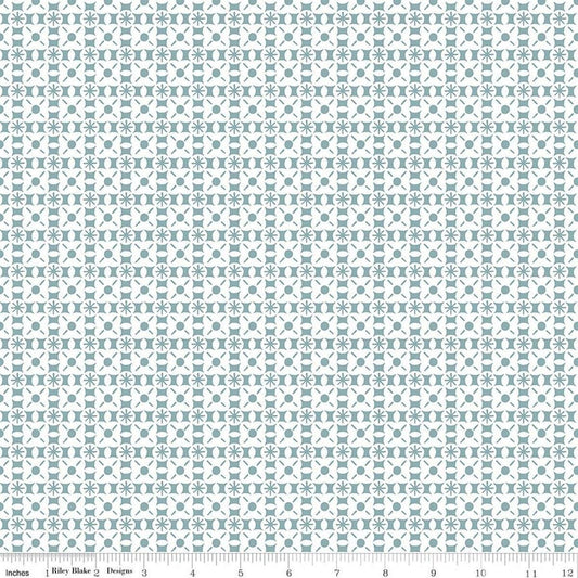 Image of Sketchbook Geo Blue quilting cotton fabric by Lisa Audit for RIley Blake Designs. Features a geometric pattern on a blue background. Cute Little Fabric Shop.