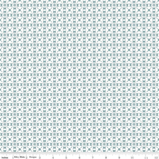 Image of Sketchbook Geo Blue quilting cotton fabric by Lisa Audit for RIley Blake Designs. Features a geometric pattern on a blue background. Cute Little Fabric Shop.