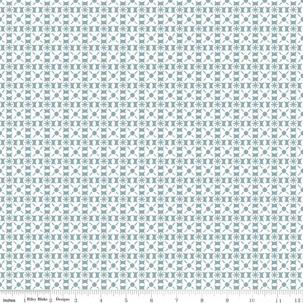 Image of Sketchbook Geo Blue quilting cotton fabric by Lisa Audit for RIley Blake Designs. Features a geometric pattern on a blue background. Cute Little Fabric Shop.
