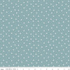 Image of Sketchbook Dots Dusty Blue quilting cotton fabric by Lisa Audit for RIley Blake Designs. Features polka dots on a blue background. Cute Little Fabric Shop.