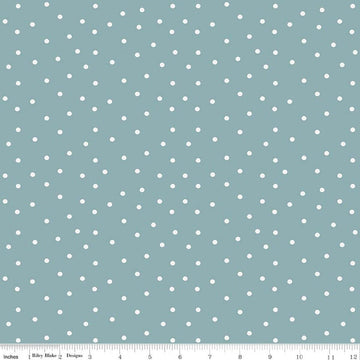 Image of Sketchbook Dots Dusty Blue quilting cotton fabric by Lisa Audit for RIley Blake Designs. Features polka dots on a blue background. Cute Little Fabric Shop.