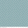 Image of Sketchbook Dots Dusty Blue quilting cotton fabric by Lisa Audit for RIley Blake Designs. Features polka dots on a blue background. Cute Little Fabric Shop.