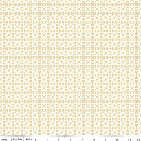 Image of Sketchbook Geo Sunny quilting cotton fabric by Lisa Audit for RIley Blake Designs. Features a geometric pattern on a yellow background. Cute Little Fabric Shop.
