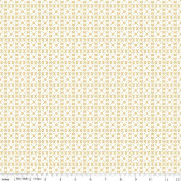 Image of Sketchbook Geo Sunny quilting cotton fabric by Lisa Audit for RIley Blake Designs. Features a geometric pattern on a yellow background. Cute Little Fabric Shop.