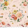 Image of Sketchbook Main Peachy quilting cotton fabric by Lisa Audit for RIley Blake Designs. Features flowers on a pink background. Cute Little Fabric Shop.