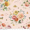 Image of Sketchbook Main Peachy quilting cotton fabric by Lisa Audit for RIley Blake Designs. Features flowers on a pink background. Cute Little Fabric Shop.
