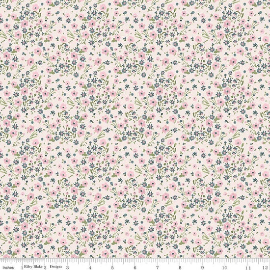 Image of Sketchbook Blossoms Cream quilting cotton fabric by Lisa Audit for RIley Blake Designs. Features flowers on a cream background. Cute Little Fabric Shop.
