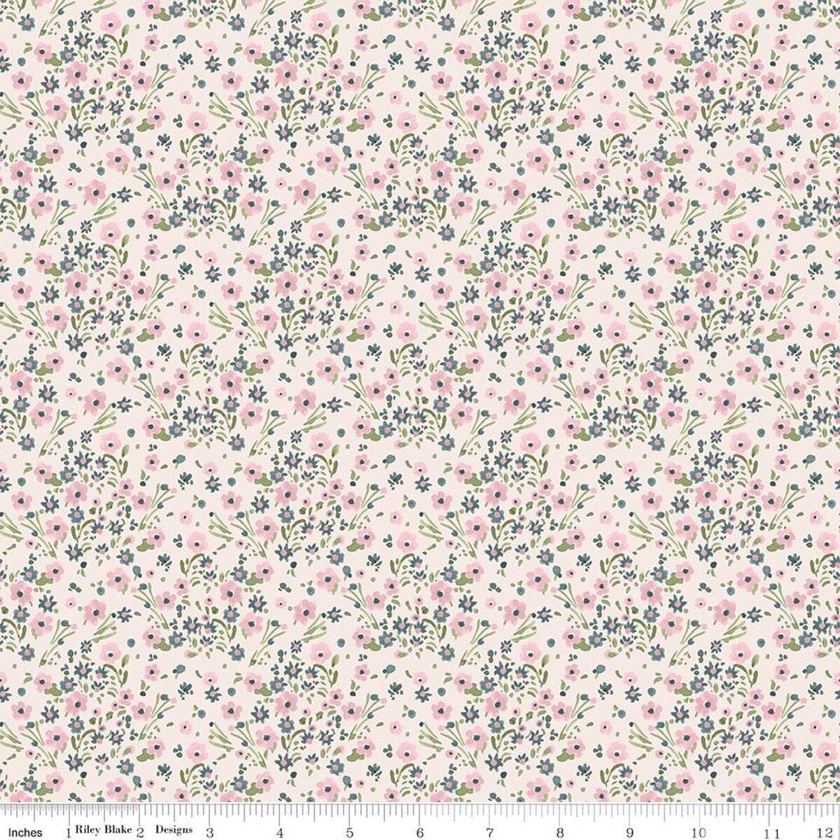 Image of Sketchbook Blossoms Cream quilting cotton fabric by Lisa Audit for RIley Blake Designs. Features flowers on a cream background. Cute Little Fabric Shop.