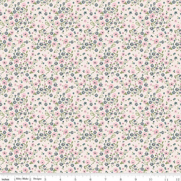 Image of Sketchbook Blossoms Cream quilting cotton fabric by Lisa Audit for RIley Blake Designs. Features flowers on a cream background. Cute Little Fabric Shop.