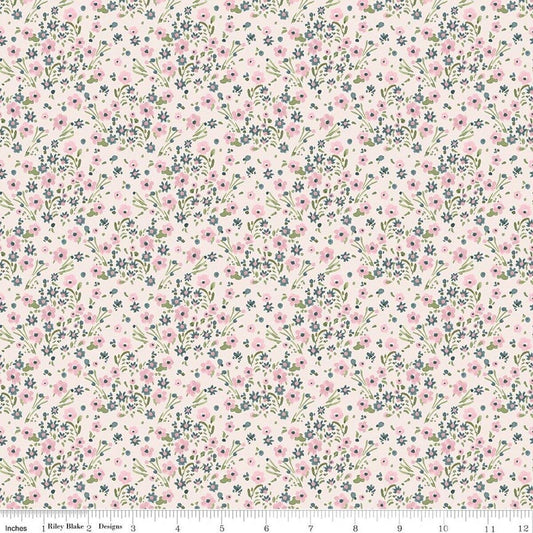 Image of Sketchbook Blossoms Cream quilting cotton fabric by Lisa Audit for RIley Blake Designs. Features flowers on a cream background. Cute Little Fabric Shop.