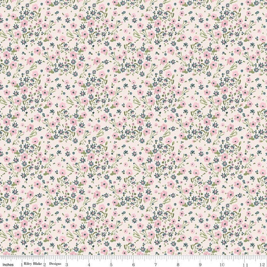 Image of Sketchbook Blossoms Cream quilting cotton fabric by Lisa Audit for RIley Blake Designs. Features flowers on a cream background. Cute Little Fabric Shop.