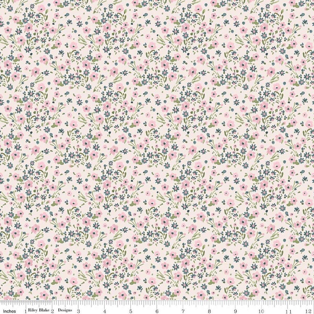 Image of Sketchbook Blossoms Cream quilting cotton fabric by Lisa Audit for RIley Blake Designs. Features flowers on a cream background. Cute Little Fabric Shop.