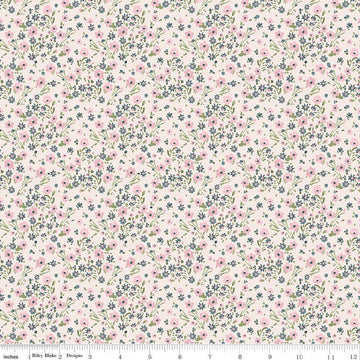 Image of Sketchbook Blossoms Cream quilting cotton fabric by Lisa Audit for RIley Blake Designs. Features flowers on a cream background. Cute Little Fabric Shop.