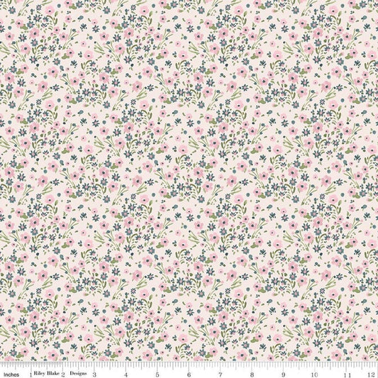 Image of Sketchbook Blossoms Cream quilting cotton fabric by Lisa Audit for RIley Blake Designs. Features flowers on a cream background. Cute Little Fabric Shop.