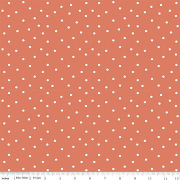 Image of Sketchbook Dots Ginger quilting cotton fabric by Lisa Audit for RIley Blake Designs. Features polka dots on an orange background. Cute Little Fabric Shop.