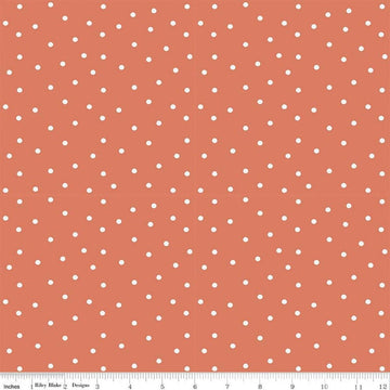 Image of Sketchbook Dots Ginger quilting cotton fabric by Lisa Audit for RIley Blake Designs. Features polka dots on an orange background. Cute Little Fabric Shop.