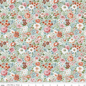 Image of Sketchbook Flower Garden Blue quilting cotton fabric by Lisa Audit for RIley Blake Designs. Features flowers on a blue background. Cute Little Fabric Shop.