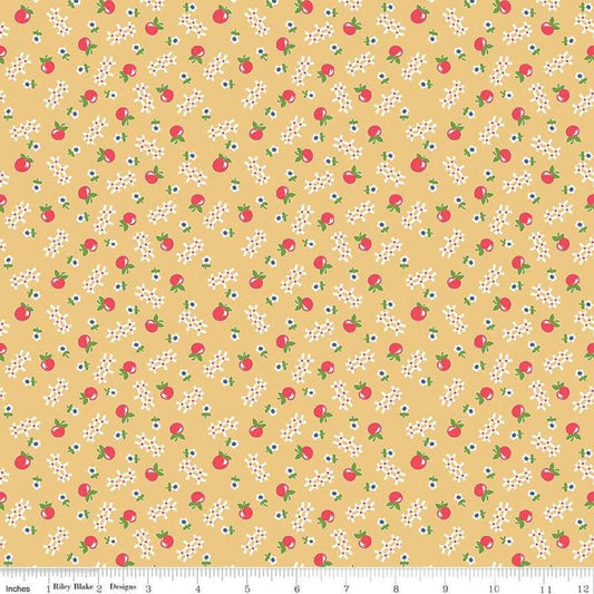 SALE Farm Girl Vintage Apple Honey Yellow Floral Fruit Fabric - C7874 Lori Holt Riley Blake Quilting Cotton Fabric