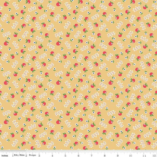 SALE Farm Girl Vintage Apple Honey Yellow Floral Fruit Fabric - C7874 Lori Holt Riley Blake Quilting Cotton Fabric