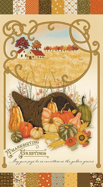 SALE Bountiful Thanksgiving Greetings Panel Harvest Panel - P17869 - Riley Blake Quilting Cotton Fabric