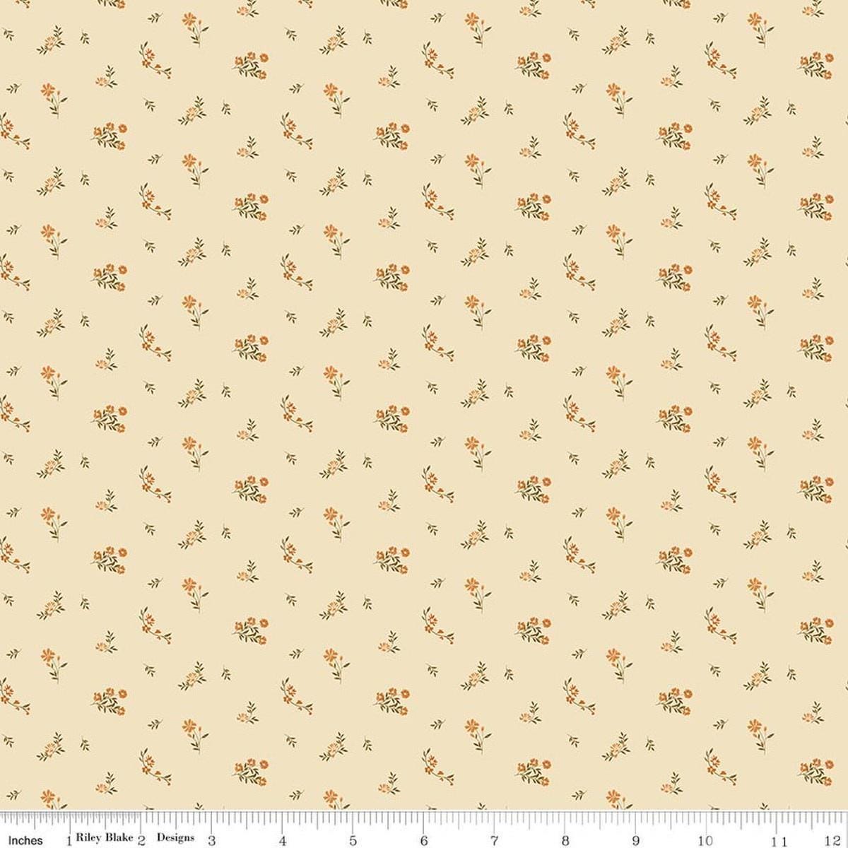 Image of Bountiful Flower Toss Ivory quilting cotton fabric by Sandy Gervais for Riley Blake Designs. Features flowers on a cream background. Cute Little Fabric Shop.
