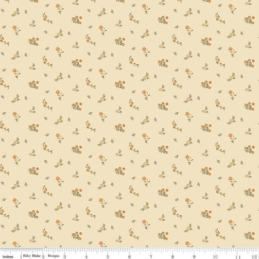 Image of Bountiful Flower Toss Ivory quilting cotton fabric by Sandy Gervais for Riley Blake Designs. Features flowers on a cream background. Cute Little Fabric Shop.