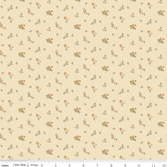 Image of Bountiful Flower Toss Ivory quilting cotton fabric by Sandy Gervais for Riley Blake Designs. Features flowers on a cream background. Cute Little Fabric Shop.