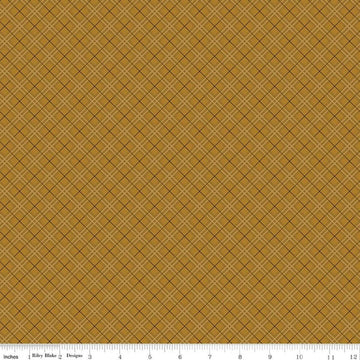 Image of Bountiful Plaid Butterscotch quilting cotton fabric by Sandy Gervais for Riley Blake Designs. Features plaid on a brown background. Cute Little Fabric Shop.