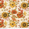 Image of Bountiful Main Cream quilting cotton fabric by Sandy Gervais for Riley Blake Designs. Features flowers on a cream background. Cute Little Fabric Shop.
